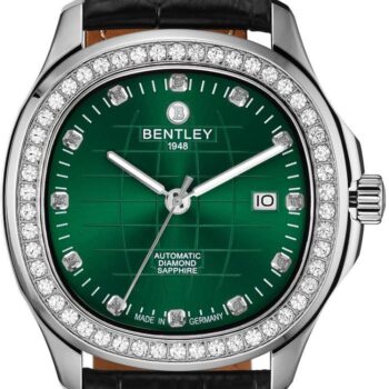 Bentley Ultimate Diamond Automatic Men's Watch – Dark Green Dial with Black Leather Strap